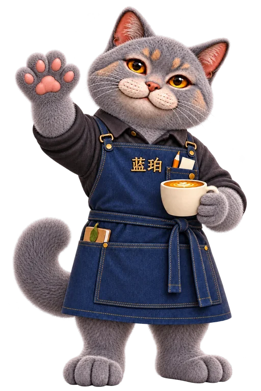 阿珀挥手，端着一杯拿铁